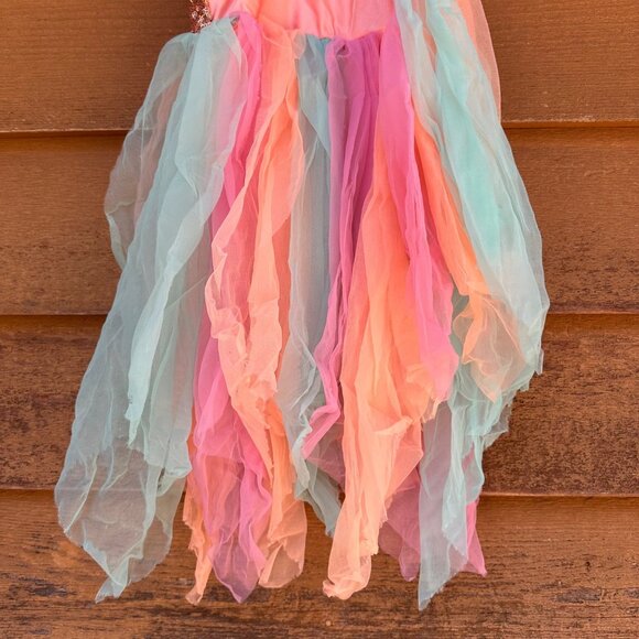 Sequin Dance Costume With Floral Applique & Multicolor Chiffon Skirt Girls Inter - Picture 9 of 10